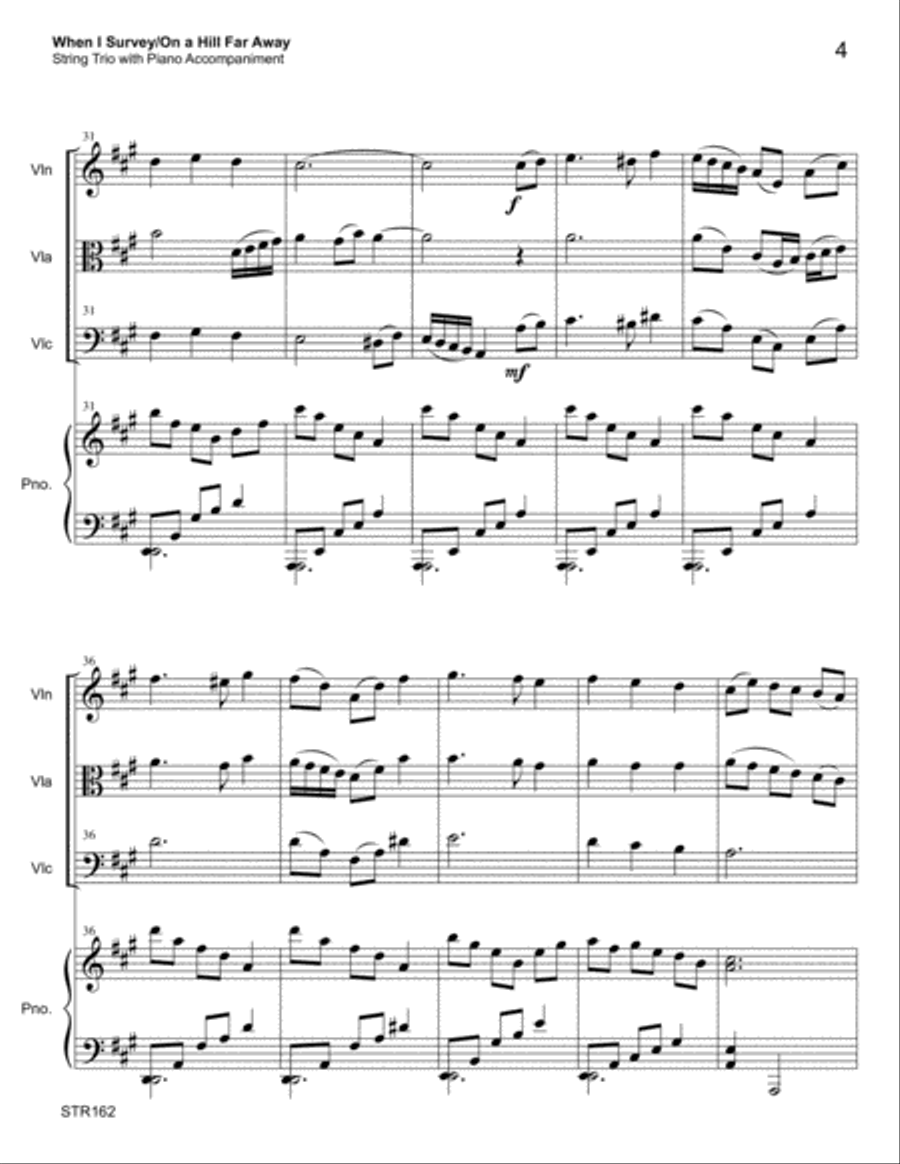 WHEN I SURVEY THE WONDROUS CROSS/ON A HILL FAR AWAY - STRING TRIO with Piano Piano Quartet scores gallery preview page 4