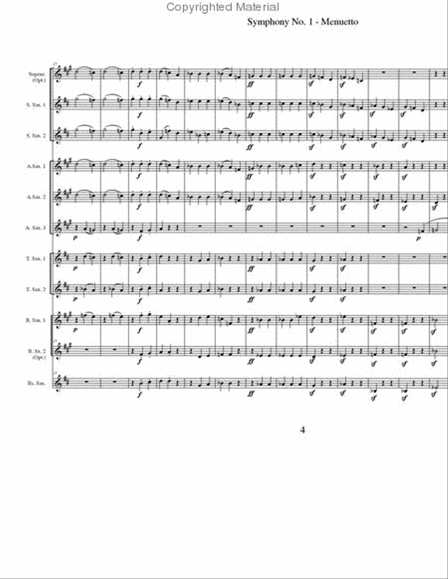 Symphony No. 1, Menuetto Saxophone Ensemble scores gallery preview page 3