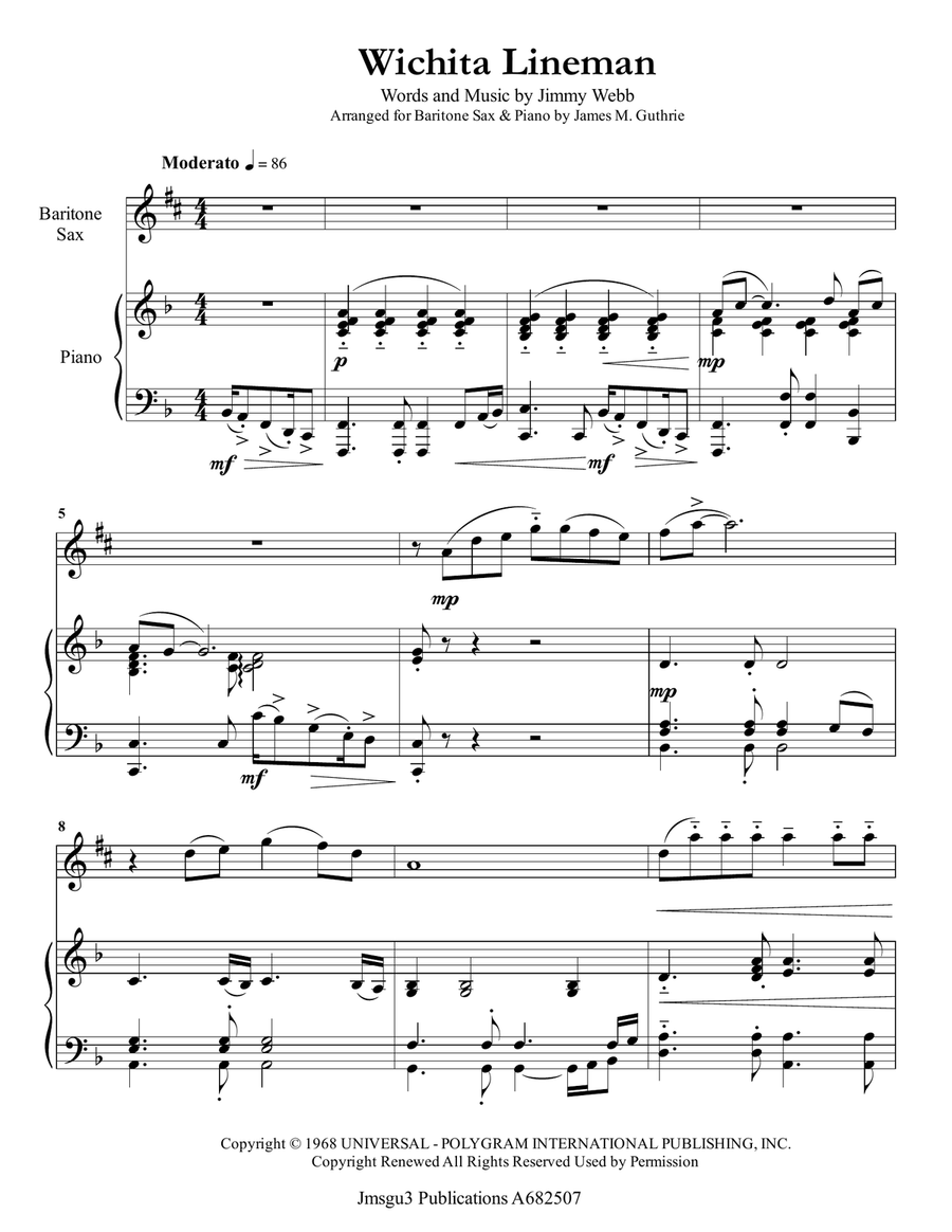 Wichita Lineman Baritone Saxophone scores gallery preview page 1