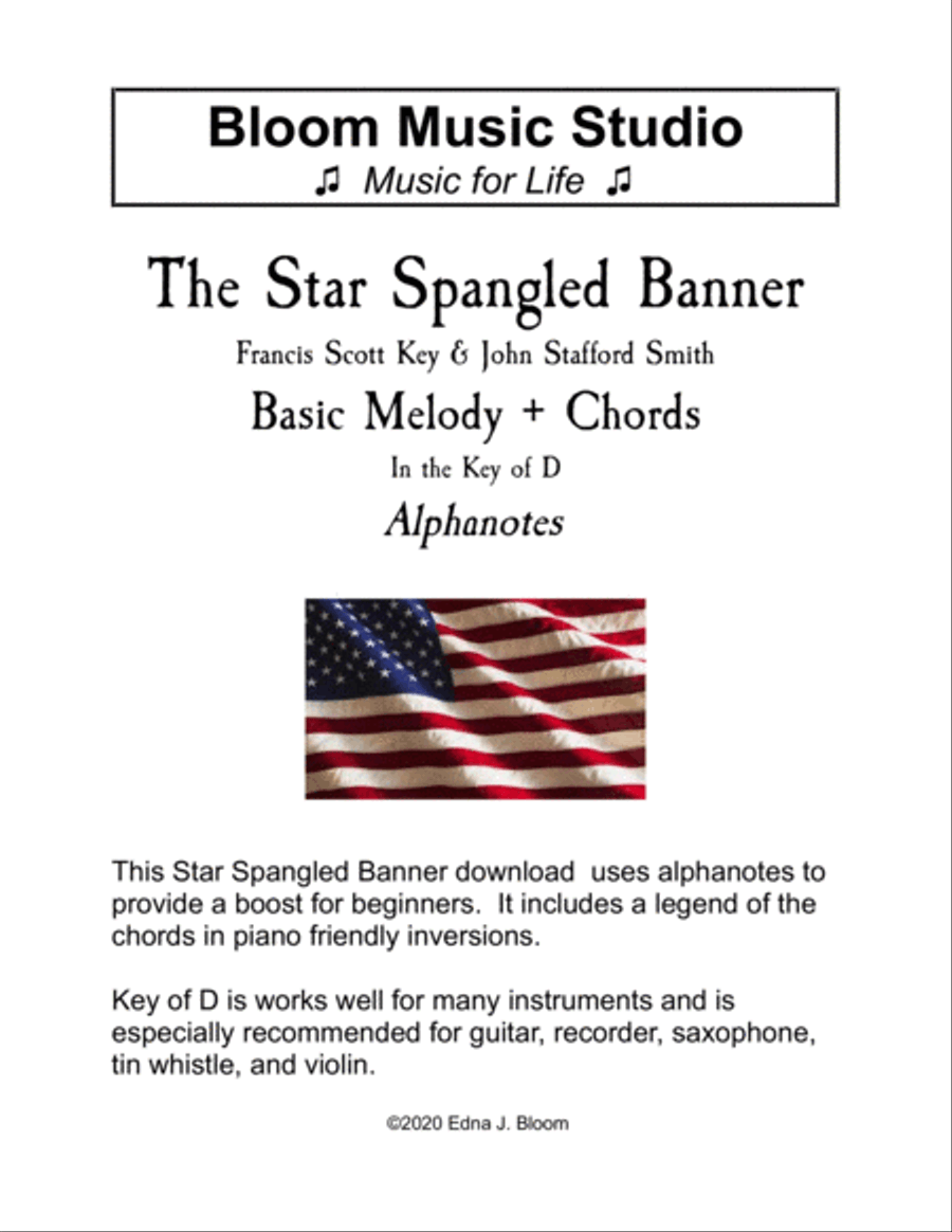 The Star Spangled Banner Key of D Alphanote Lead Sheet Large Ensemble scores gallery preview page 1