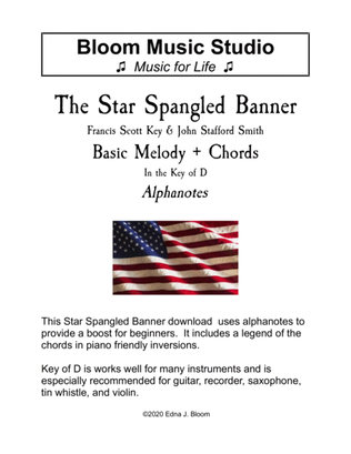 The Star Spangled Banner Key of D Alphanote Lead Sheet