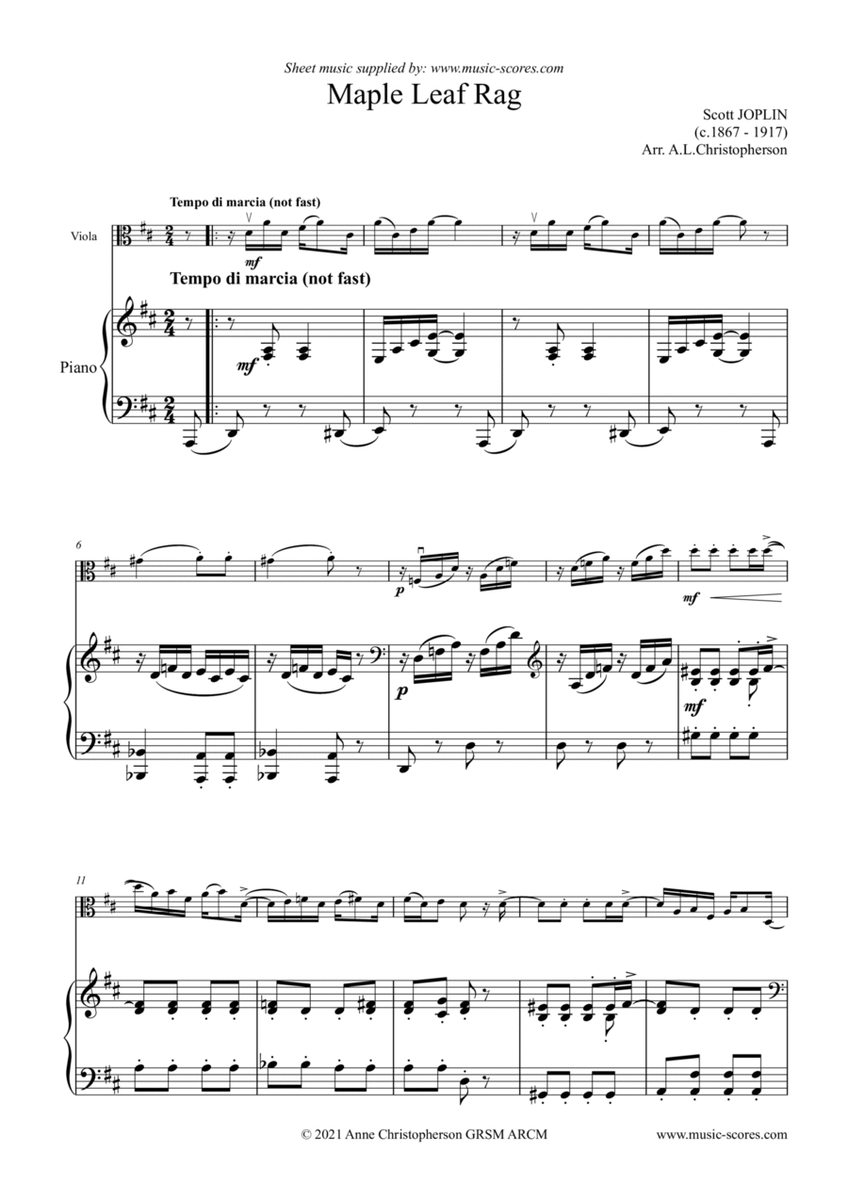 Maple Leaf Rag - Viola and Piano image number null