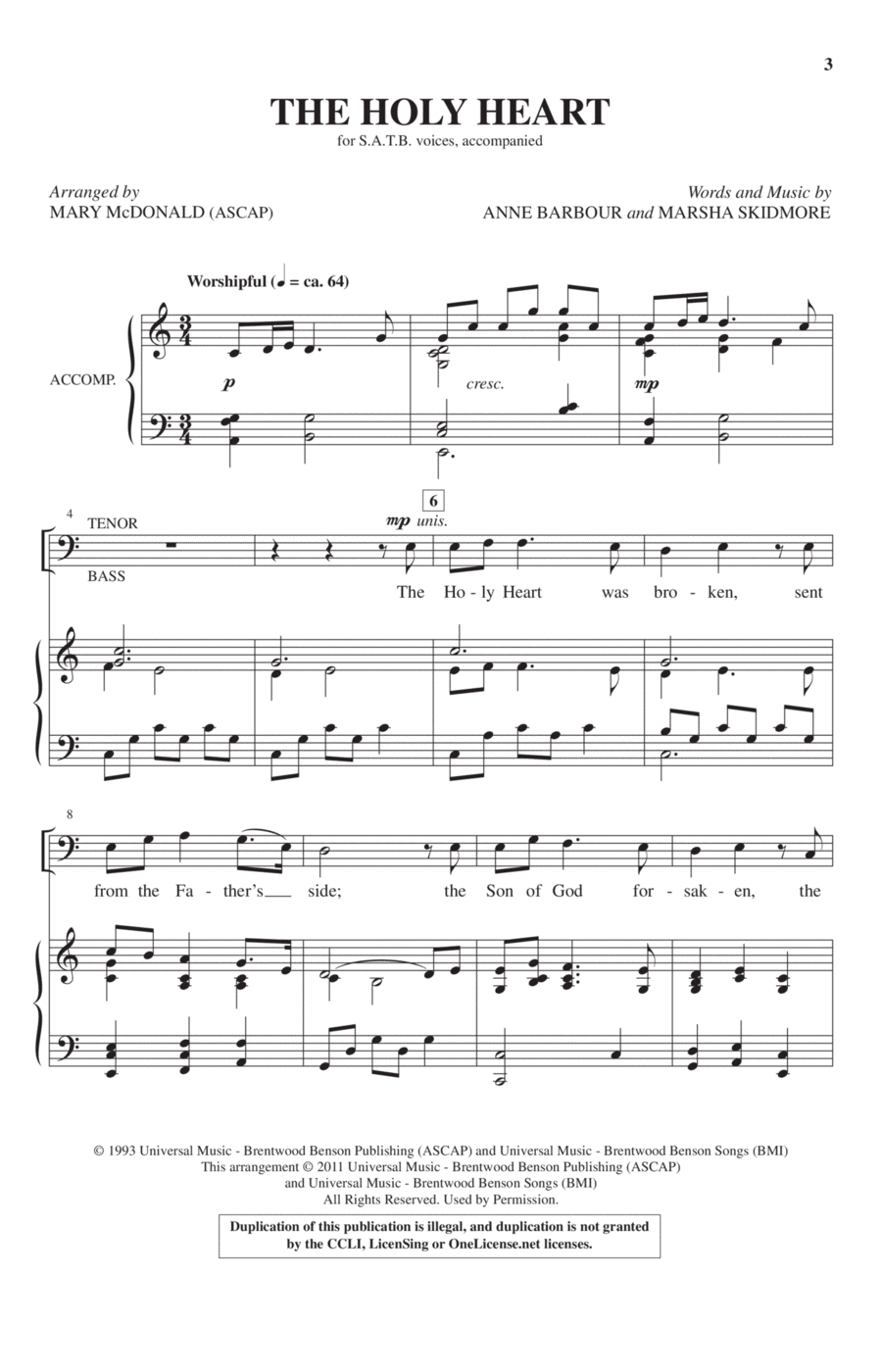 The Holy Heart The Holy Heart 4-Part scores gallery preview page 1
