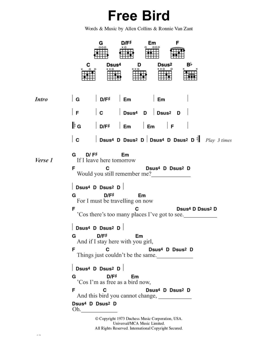 Free Bird Acoustic Guitar scores gallery preview page 1