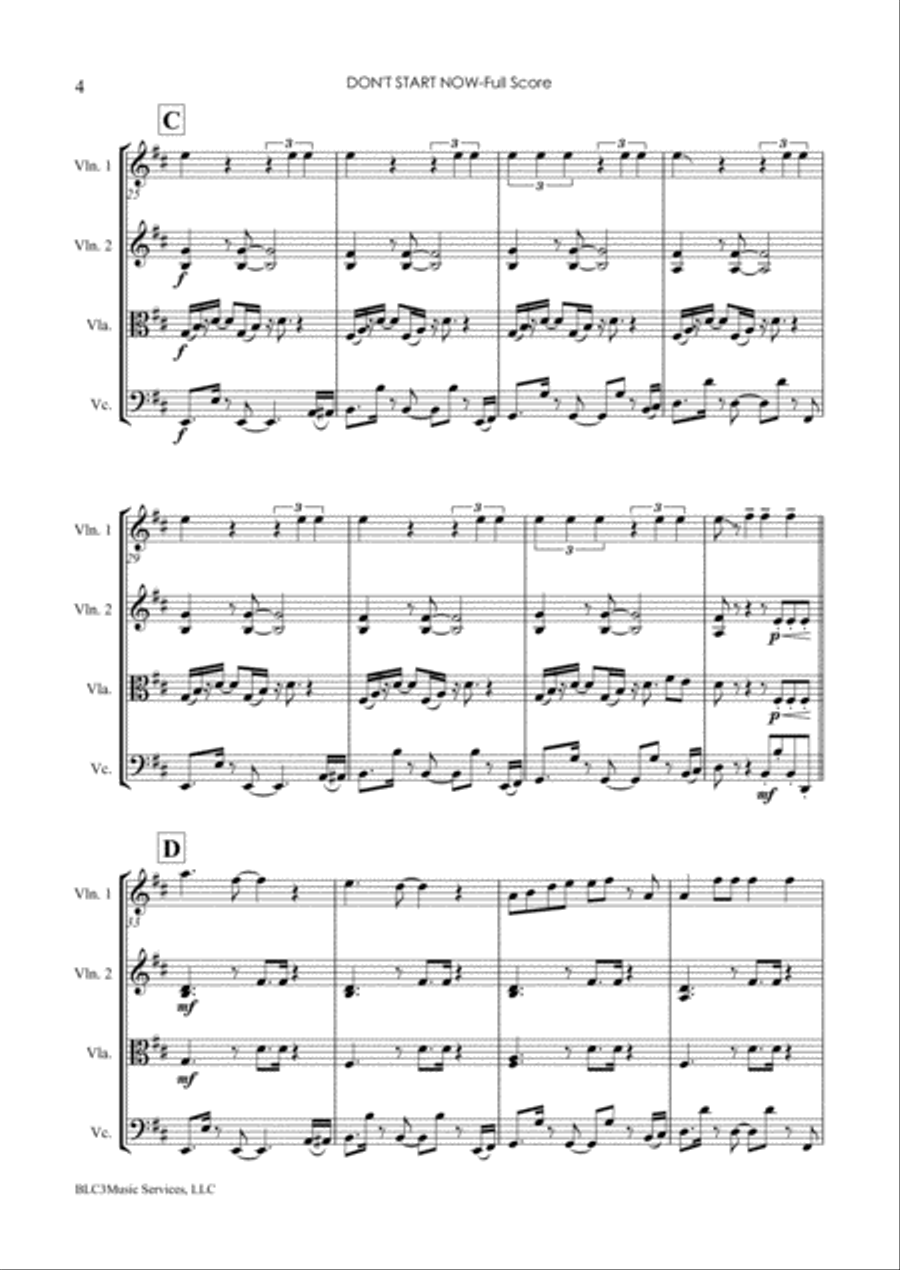 Don't Start Now Don't Start Now String Quartet scores gallery preview page 4
