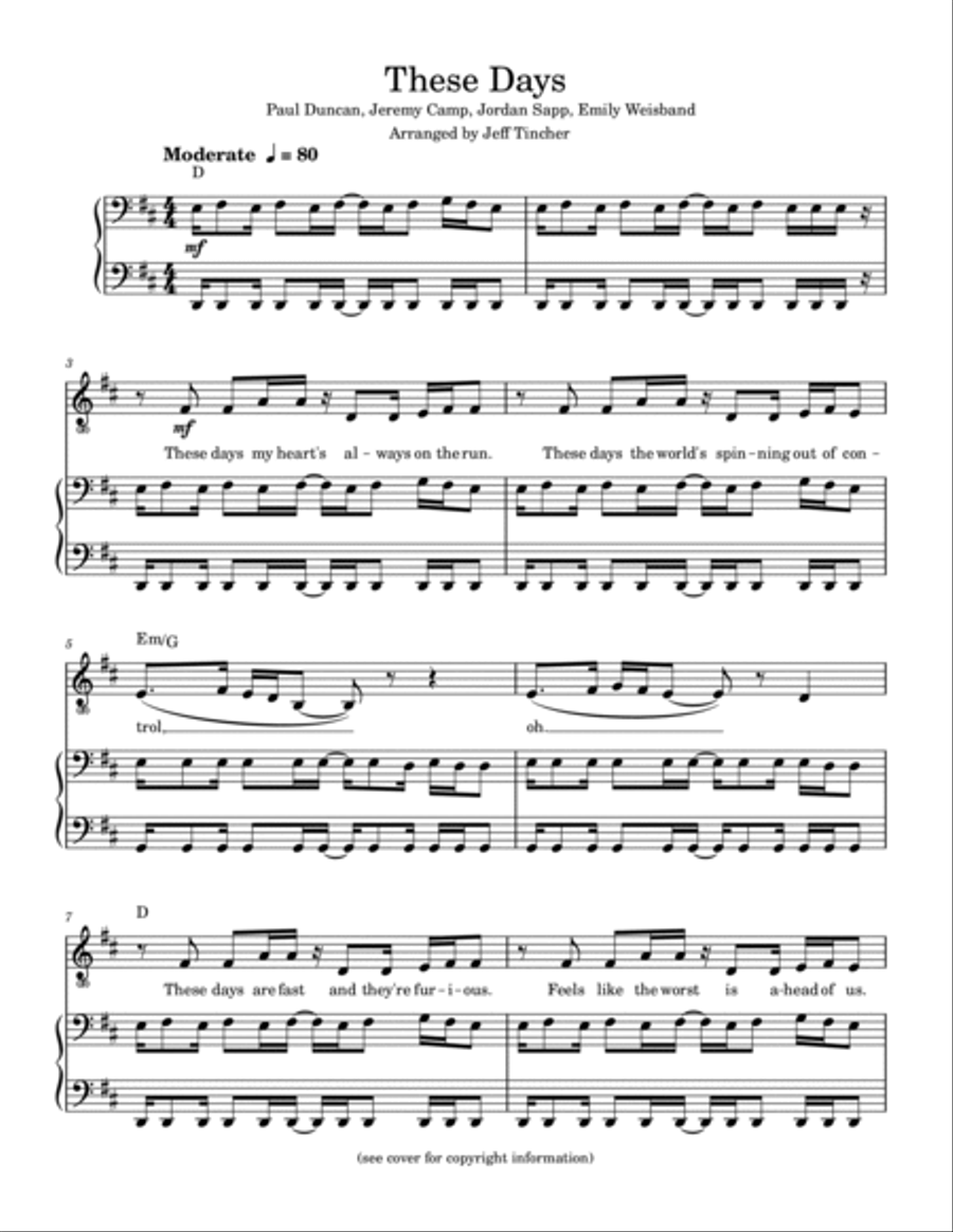 These Days These Days Piano, Vocal, Guitar scores gallery preview page 2