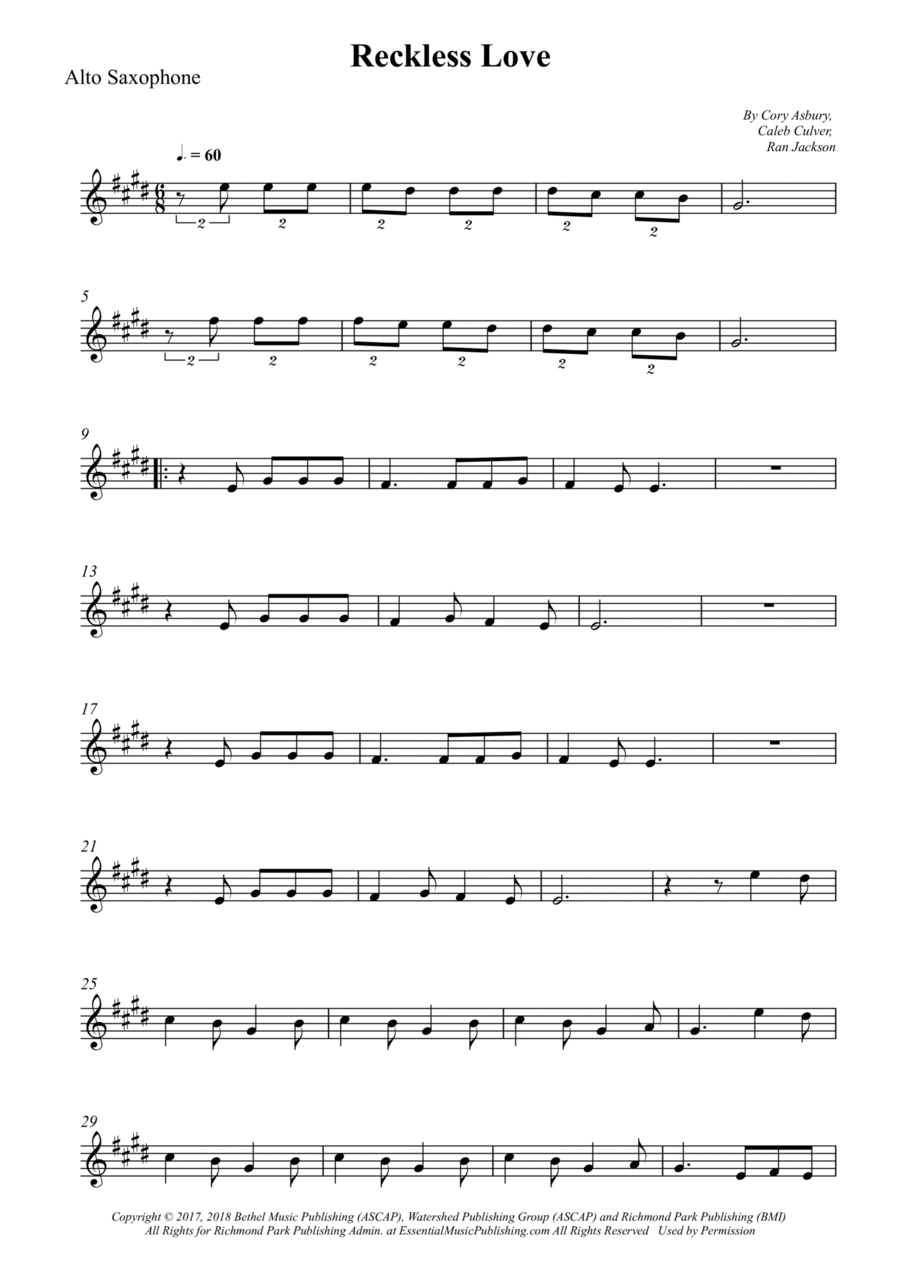 Reckless Love Alto Saxophone scores gallery preview page 1