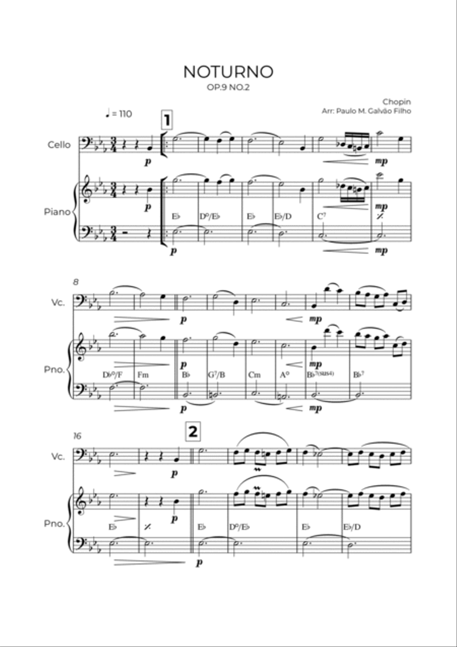 NOTURNO OP.9 NO.2 - CHOPIN - CELLO & PIANO Piano scores gallery preview page 2