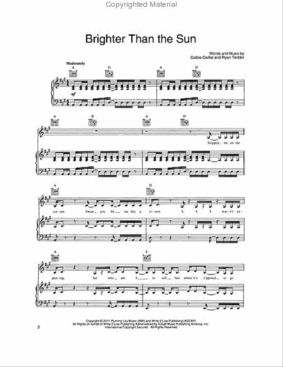 Brighter Than the Sun Piano, Vocal, Guitar scores gallery preview page 2