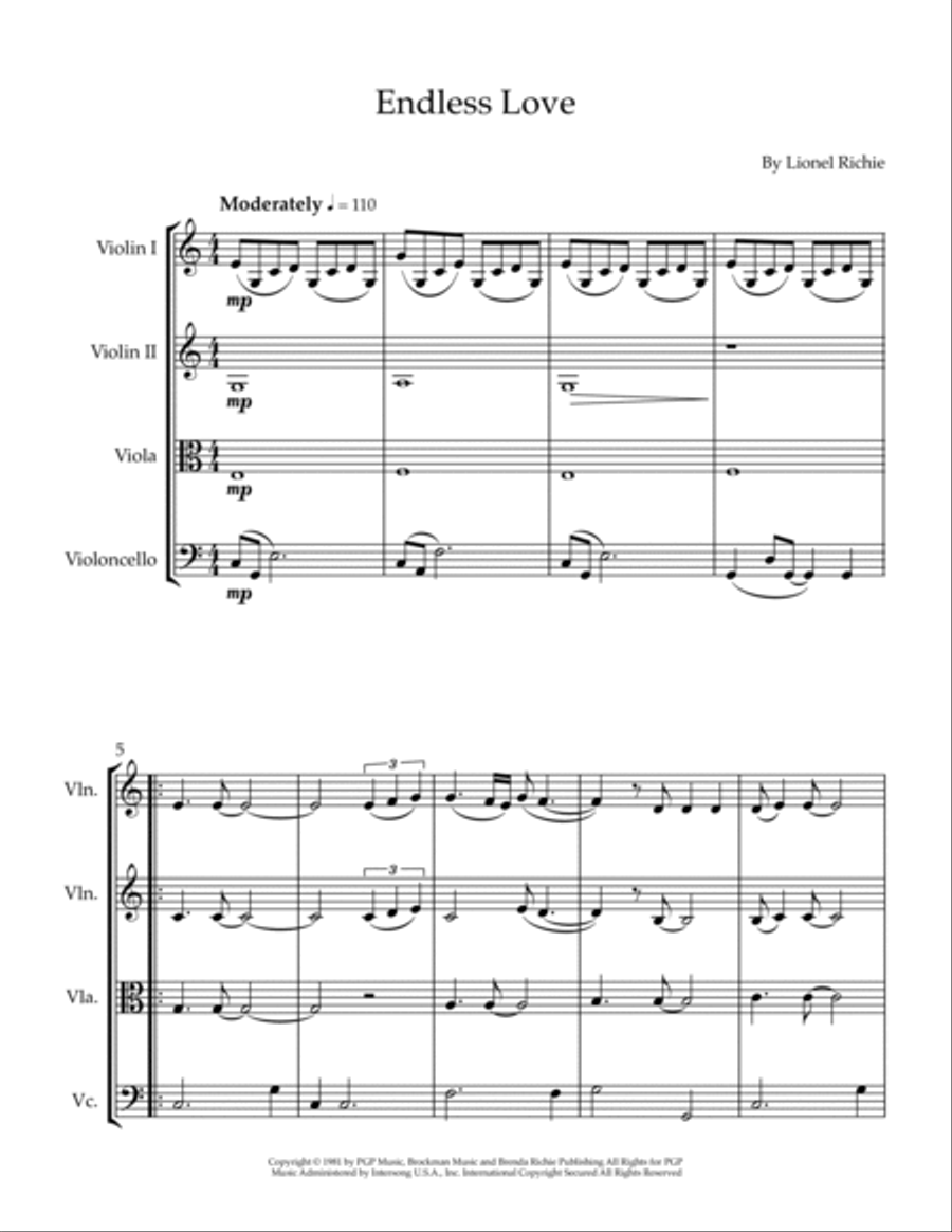 Endless Love String Quartet scores gallery preview page 4