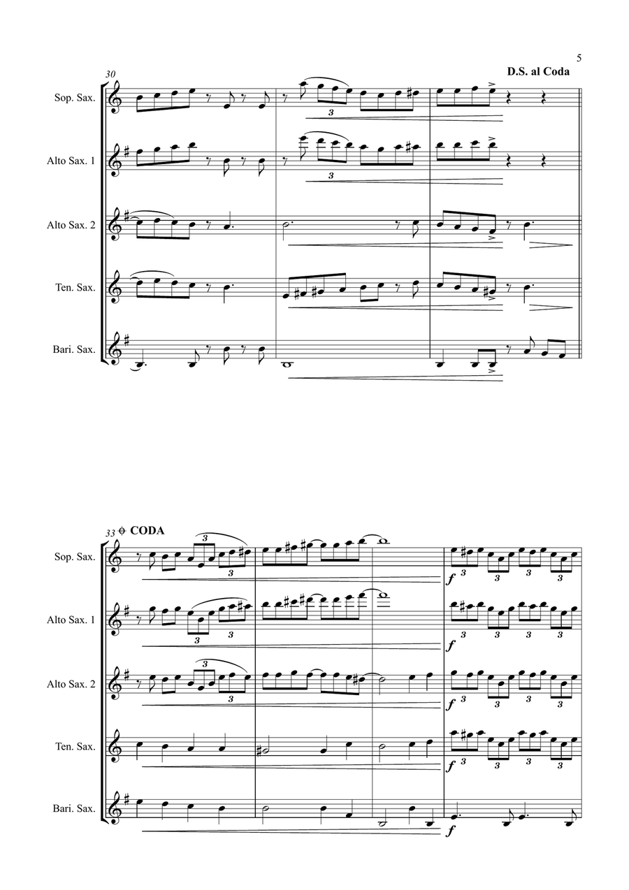 Carol of the Bells (Ukrainian Bell Carol) - Jazz Arrangement for Saxophone Quartet Saxophone Quartet scores gallery preview page 5