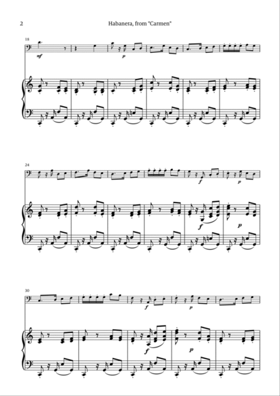Habanera (for solo double bass w/ piano accompaniment) Chamber Music scores gallery preview page 2