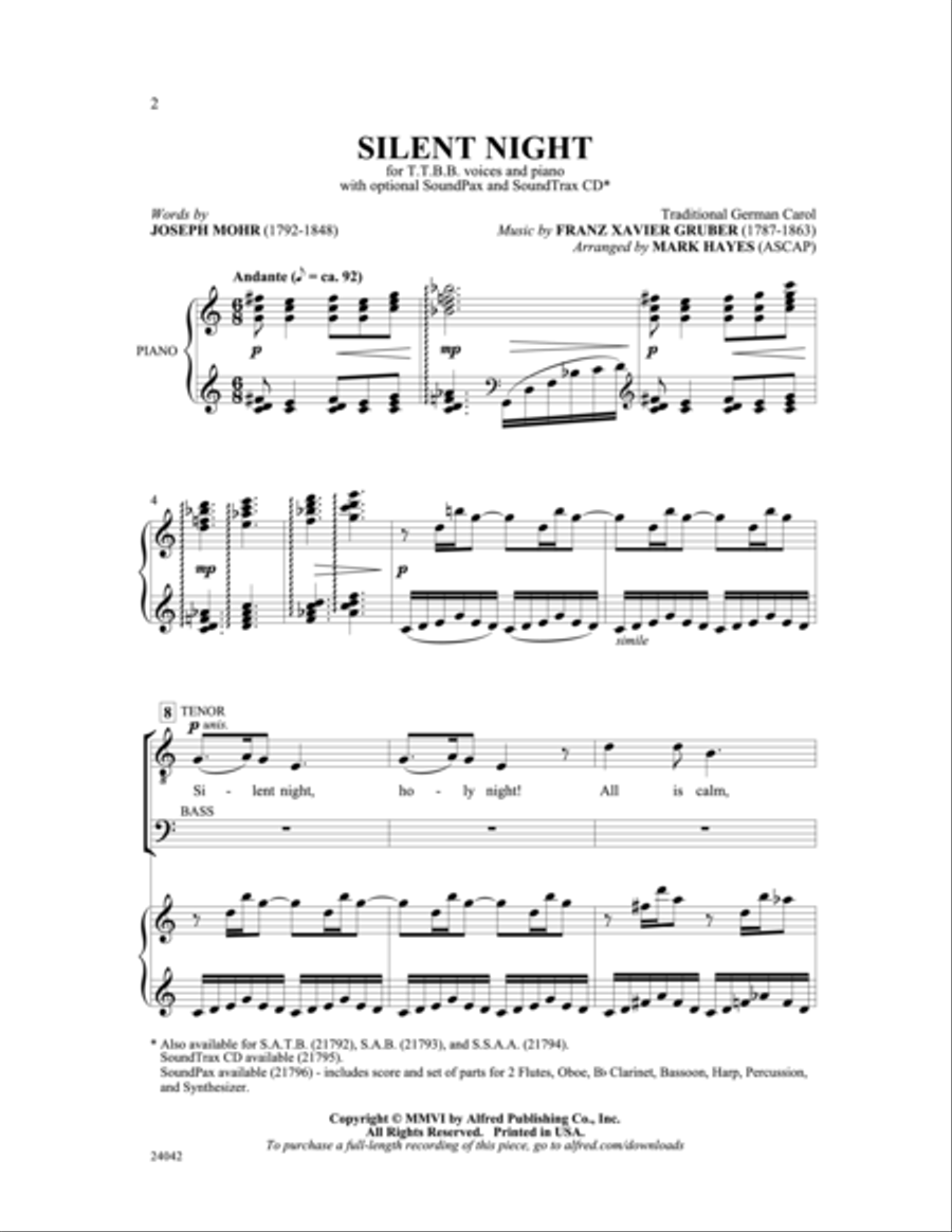 Silent Night TTBB scores gallery preview page 2