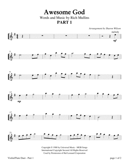 Awesome God by Rich Mullins Flute - Digital Sheet Music