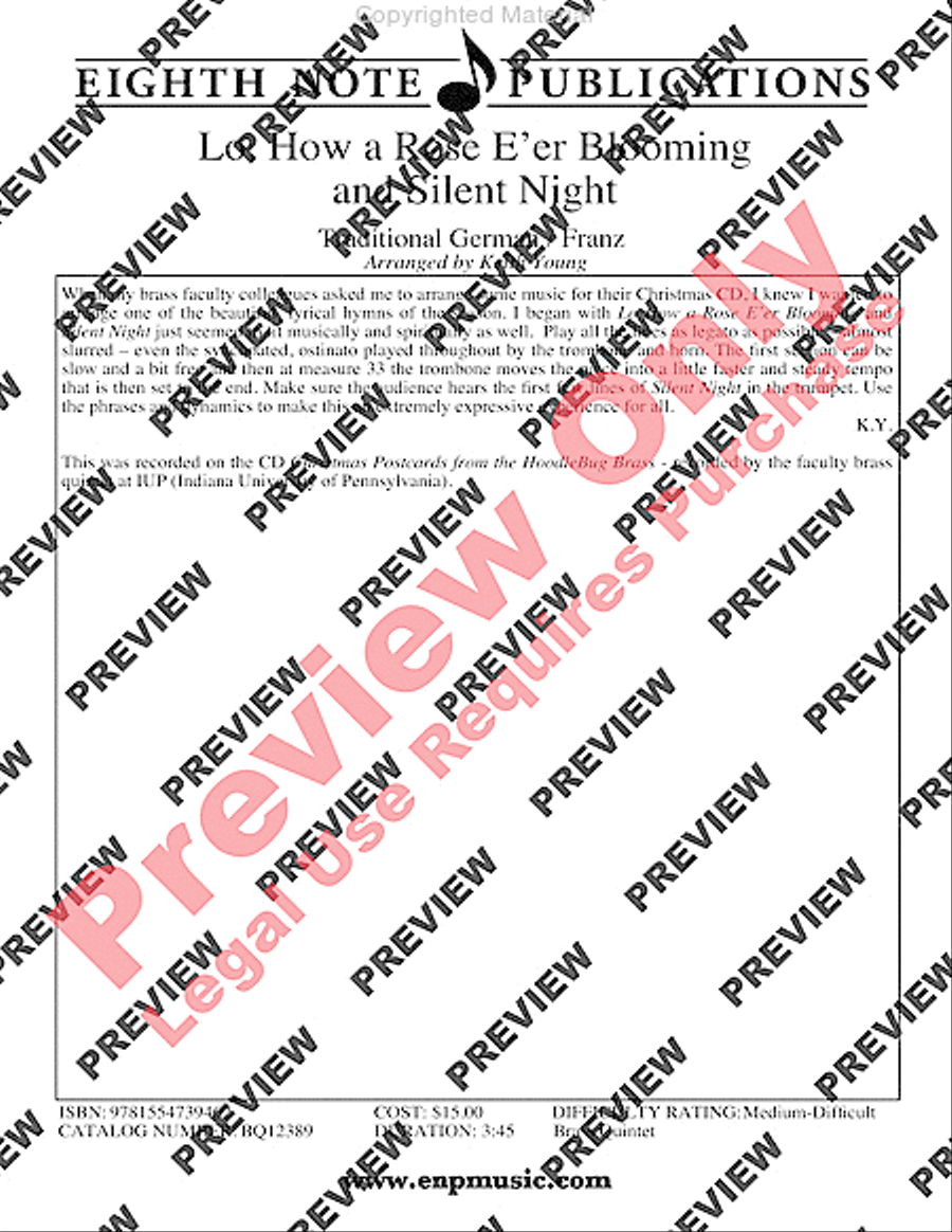 Lo, How a Rose E'er Blooming and Silent Night Brass Quintet scores gallery preview page 2