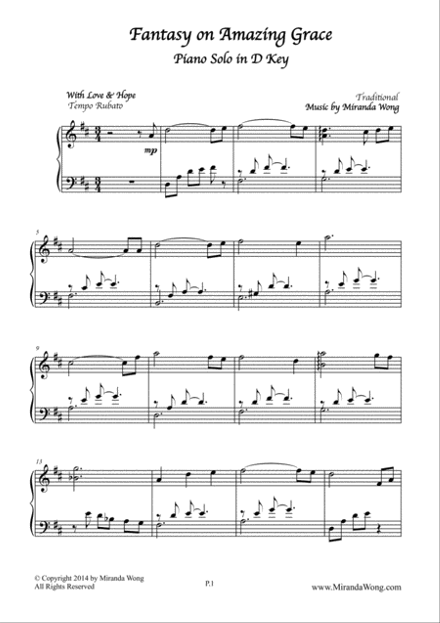 Fantasy on Amazing Grace - Romantic Piano Music by Miranda Wong Fantasy on Amazing Grace - Romantic Piano Music by Miranda Wong Piano Solo scores gallery preview page 2