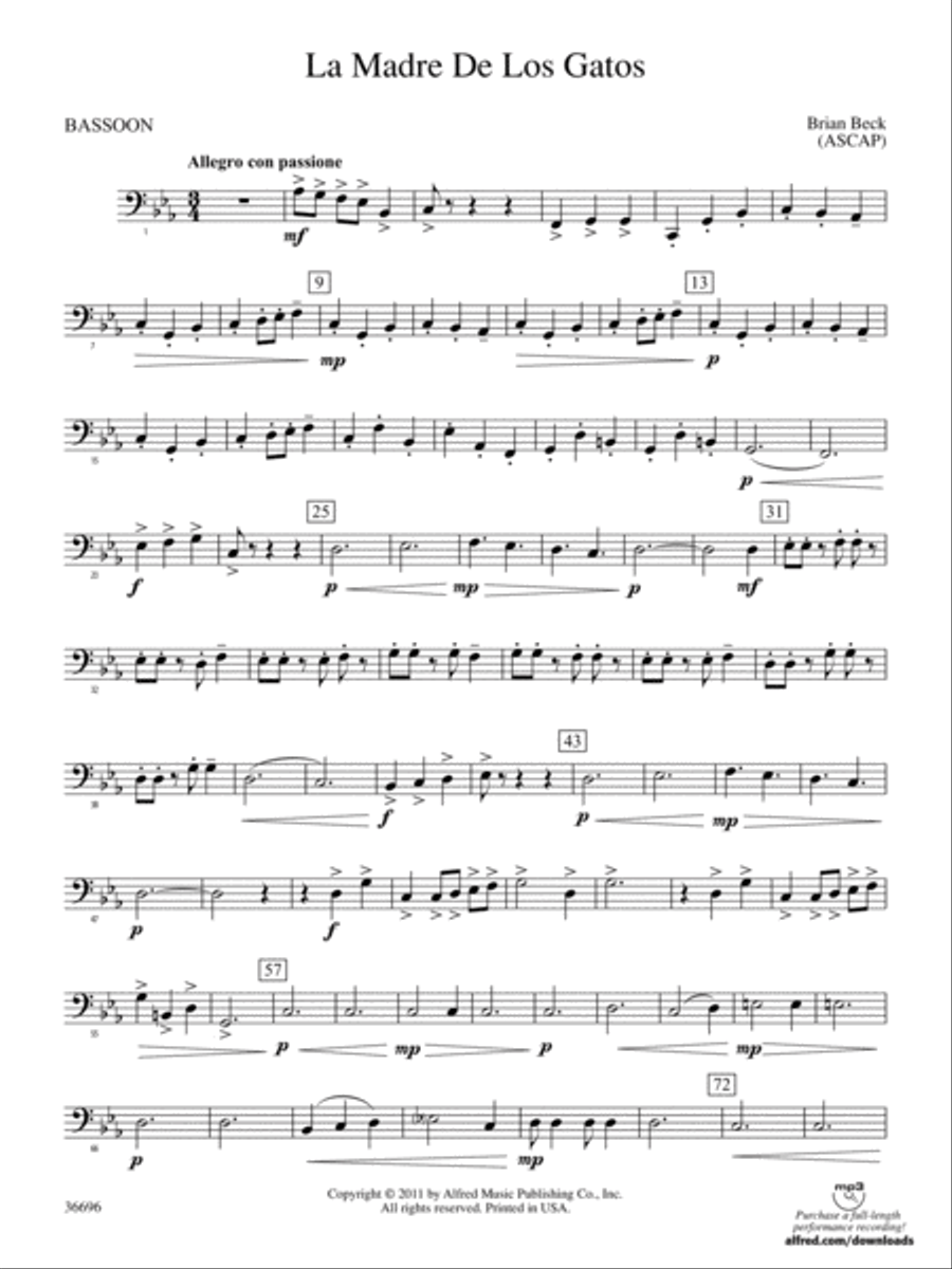 La Madre de los Gatos: Bassoon Concert Band scores gallery preview page 1