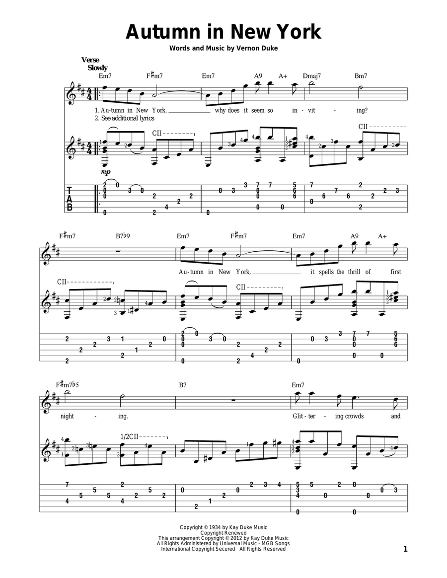 Autumn In New York Electric Guitar scores gallery preview page 1