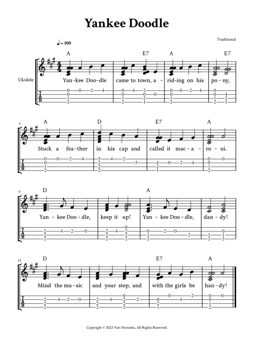 Yankee Doodle - Fingerstyle Ukulele (with TAB and Lyrics) image number null