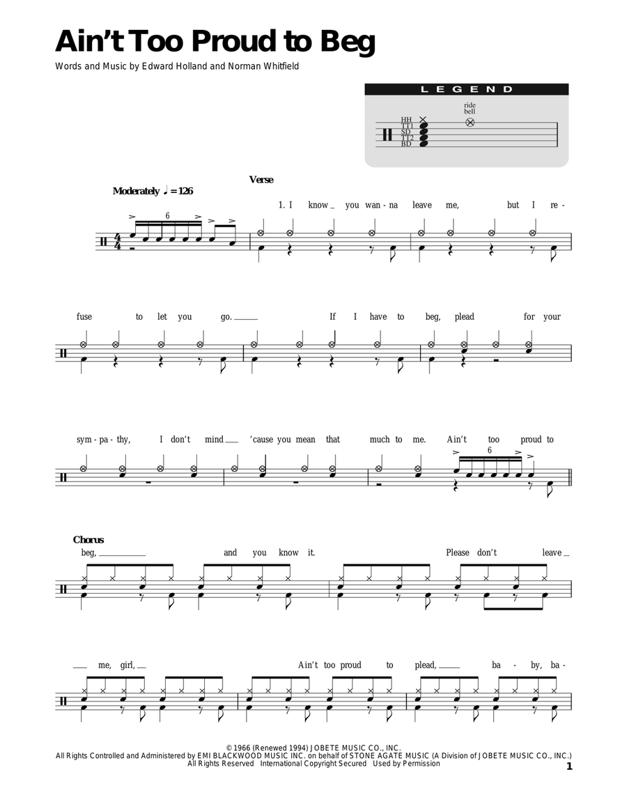 Ain't Too Proud To Beg Drum Set scores gallery preview page 1