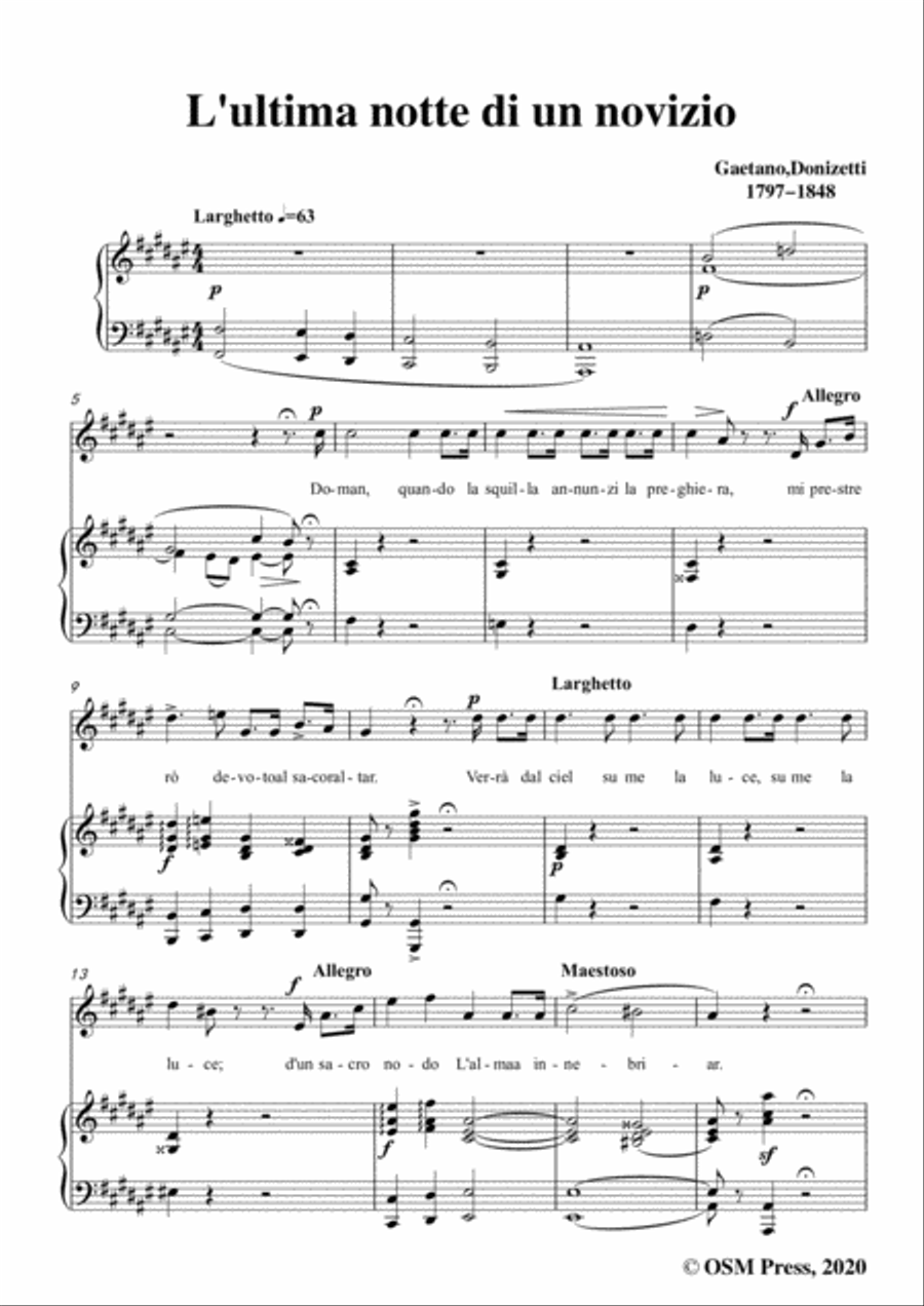 Donizetti-L'ultima notte di un novizio,in F sharp Major,for Voice and Piano Voice Solo scores gallery preview page 3