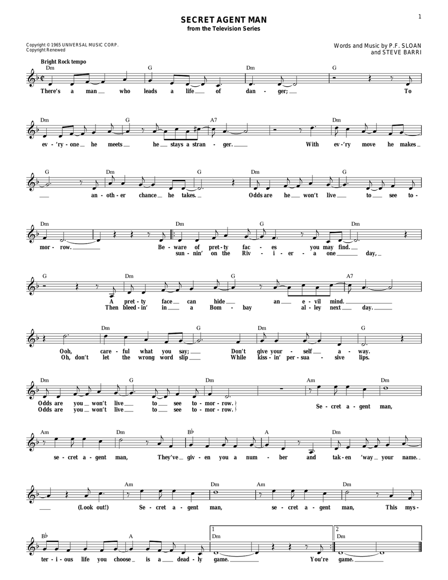 Secret Agent Man Electric Guitar scores gallery preview page 1