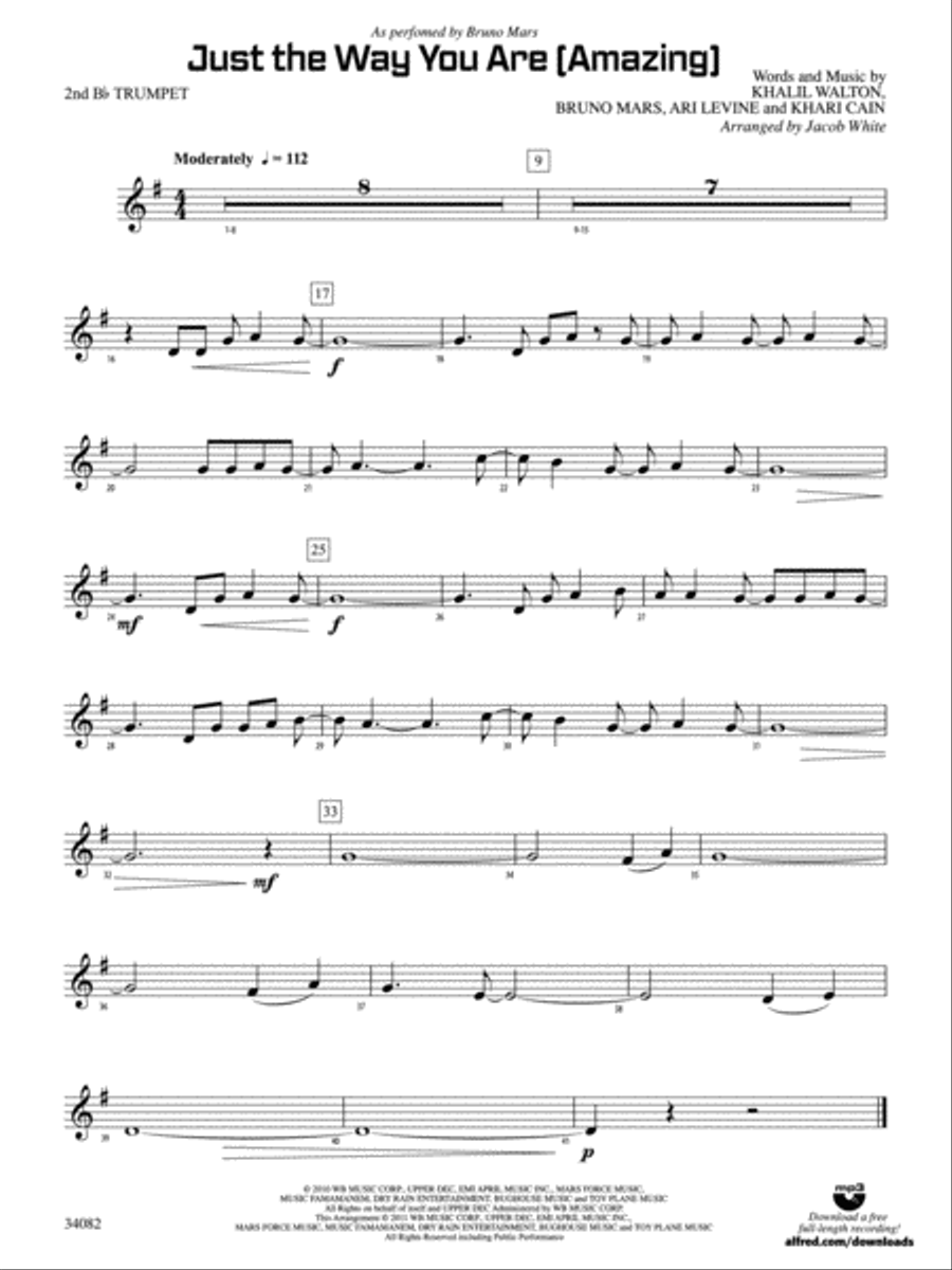 Just the Way You Are (Amazing): 2nd B-flat Trumpet Concert Band scores gallery preview page 1