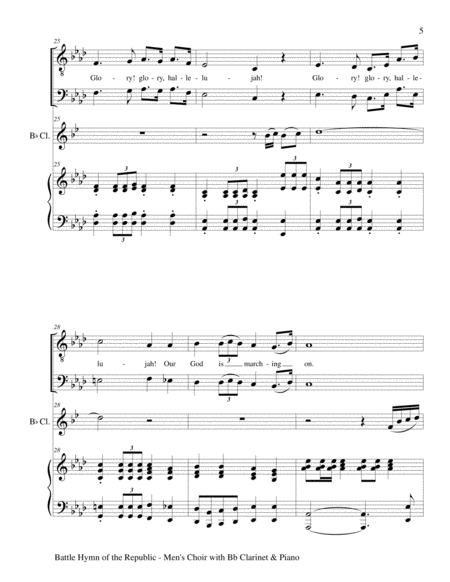 BATTLE HYMN OF THE REPUBLIC (for 2 Part Men's Choir with Bb Clarinet and Piano) image number null