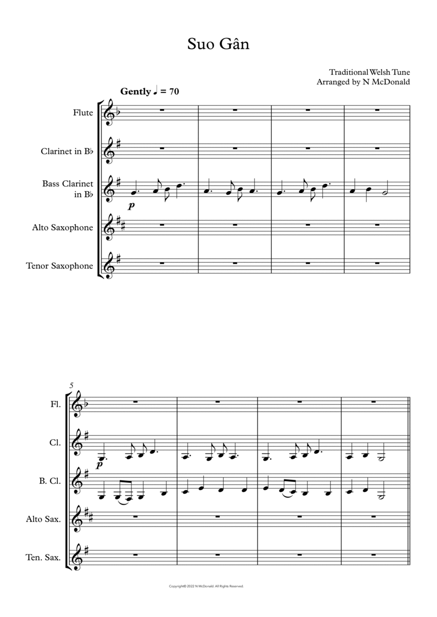 Suo Gân Suo Gân Small Ensemble scores gallery preview page 1
