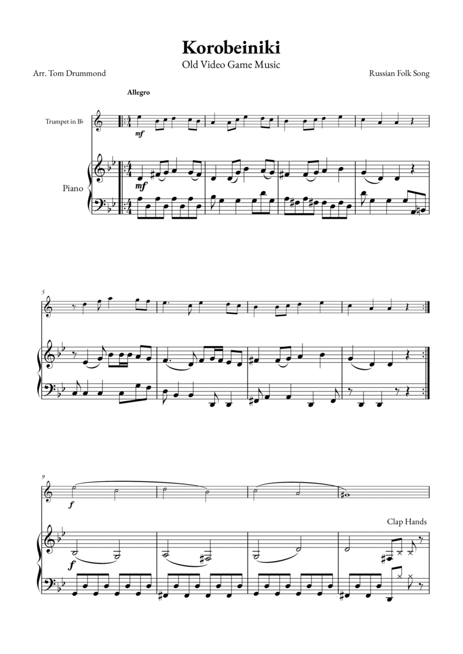 Korobeiniki Korobeiniki B-Flat Trumpet scores gallery preview page 1