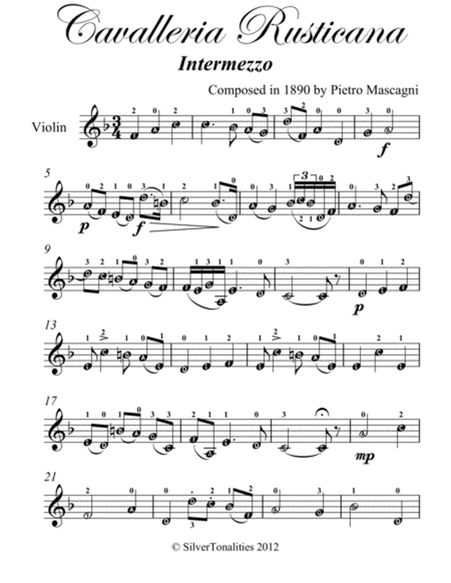 Cavalleria Rusticana Easy Violin Sheet Music