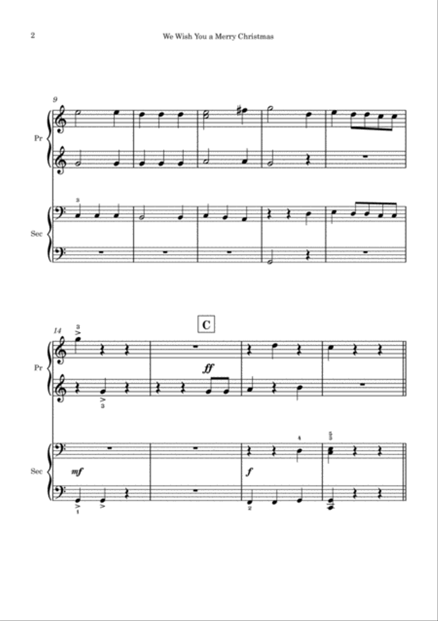 We Wish You a Merry Christmas (Beginner Piano Duet) Small Ensemble scores gallery preview page 2