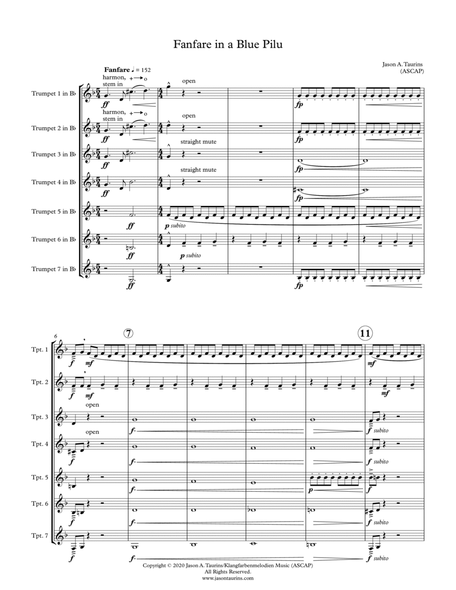 Fanfare in a Blue Pilu - Trumpet Ensemble (Septet) Brass Ensemble scores gallery preview page 1