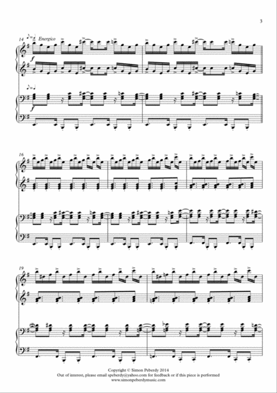 Chopin in Brazil, Samba Piano Duet based on Chopin's Prelude in E minor 1 Piano, 4-Hands scores gallery preview page 3