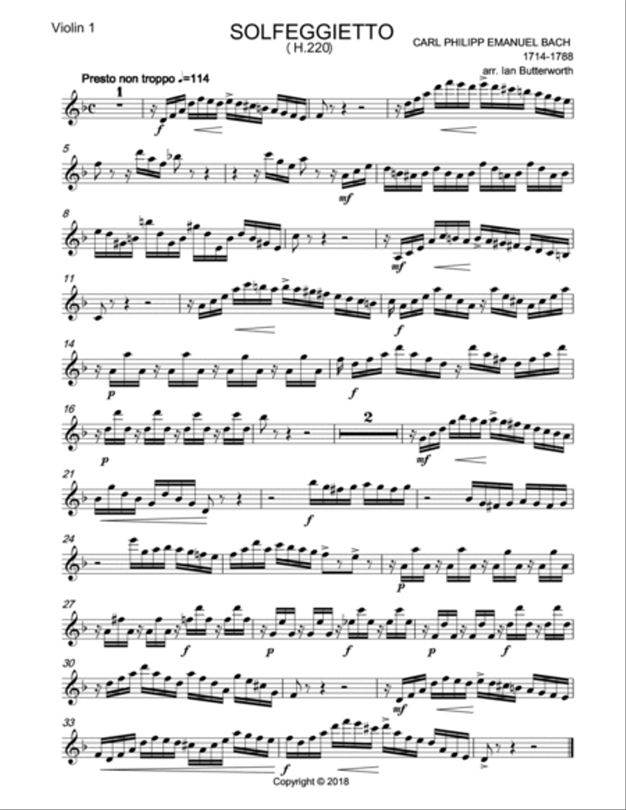 C.P.E.Bach Solfeggietto for string quartet String Quartet scores gallery preview page 5