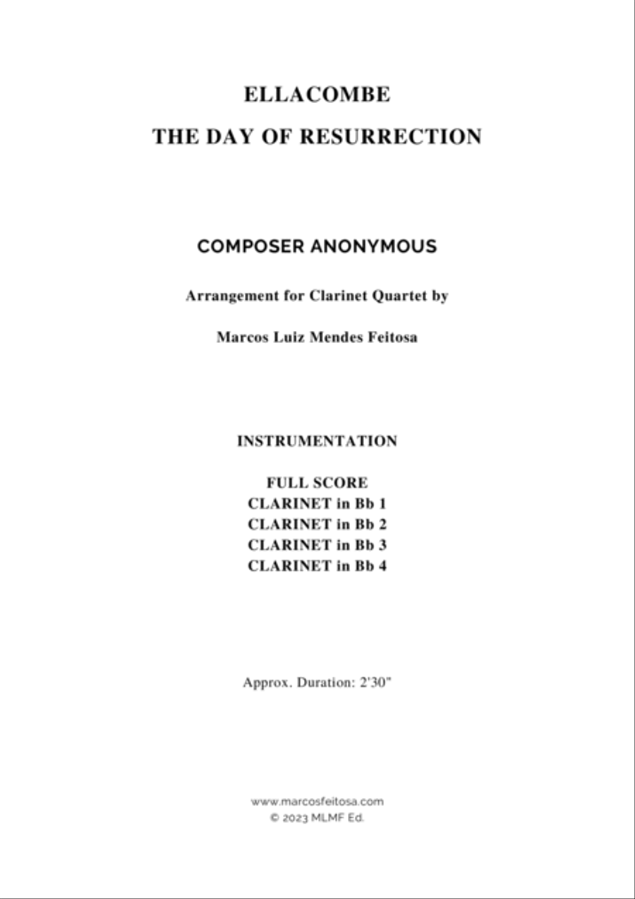 ELLACOMBE (The Day of Resurrection) - Clarinet Quartet Clarinet Quartet scores gallery preview page 2