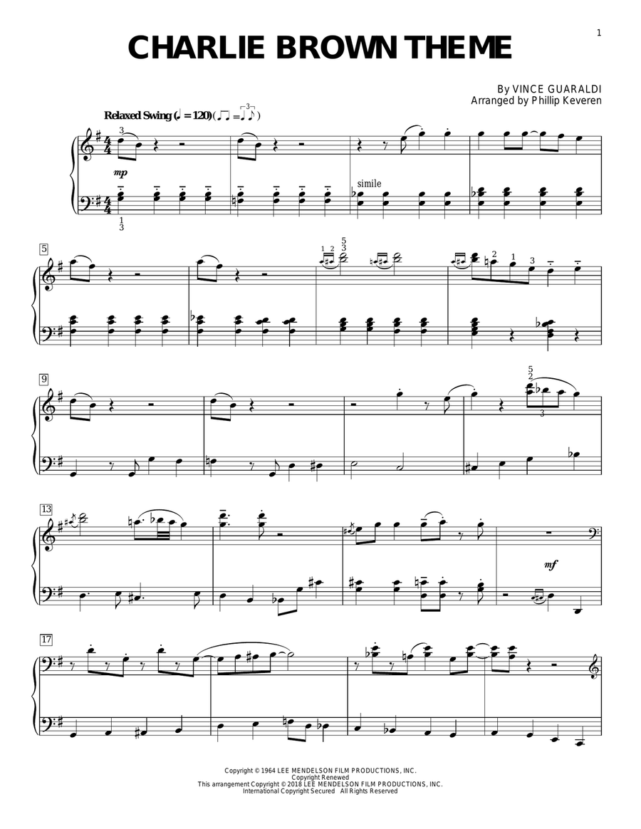 Charlie Brown Theme (arr. Phillip Keveren) Piano Solo scores gallery preview page 1