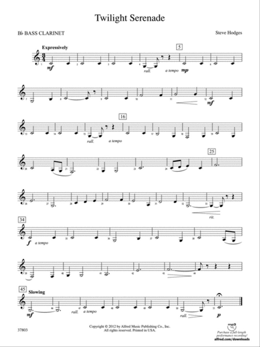 Twilight Serenade: B-flat Bass Clarinet Concert Band scores gallery preview page 1