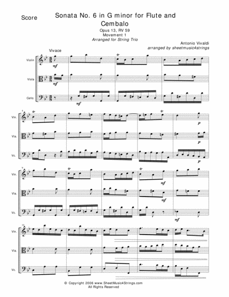 Vivaldi, A. - Sonata No. 6 Mvt. 1 for Violin, Viola and Cello image number null