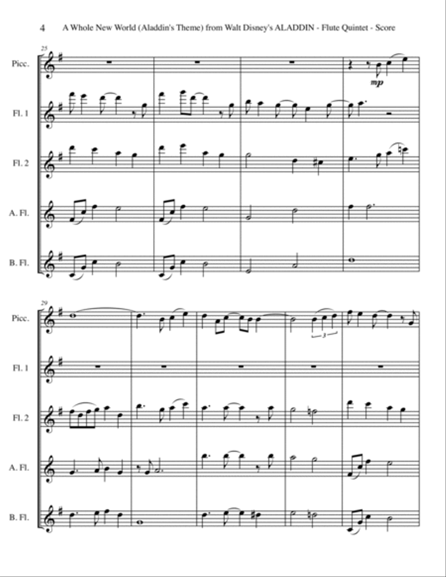 A Whole New World (from 'Aladdin') Woodwind Quintet scores gallery preview page 4