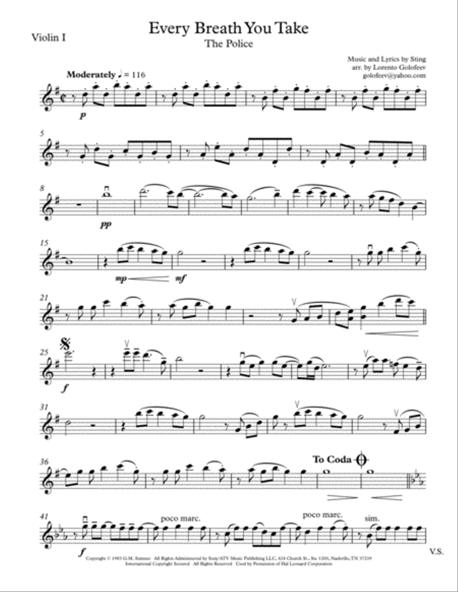 Every Breath You Take String Quartet scores gallery preview page 1