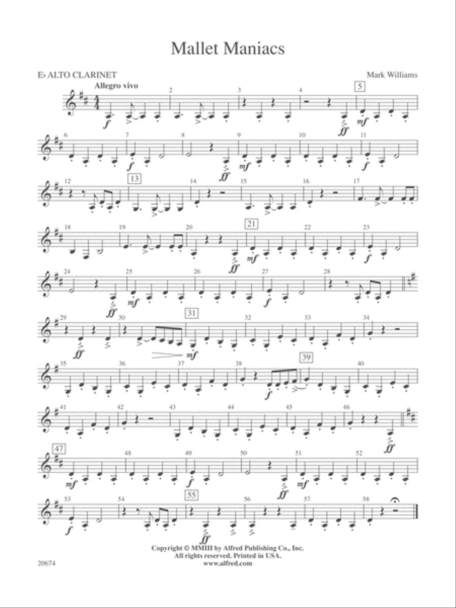 Mallet Maniacs: E-flat Alto Clarinet Concert Band scores gallery preview page 1