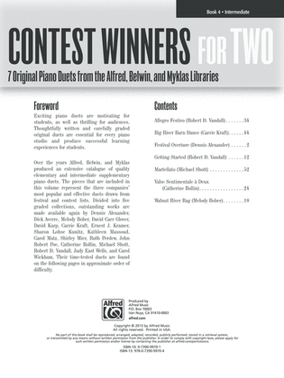 Book cover for Contest Winners for Two, Book 4: 7 Original Piano Duets from the Alfred, Belwin, and Myklas Libraries