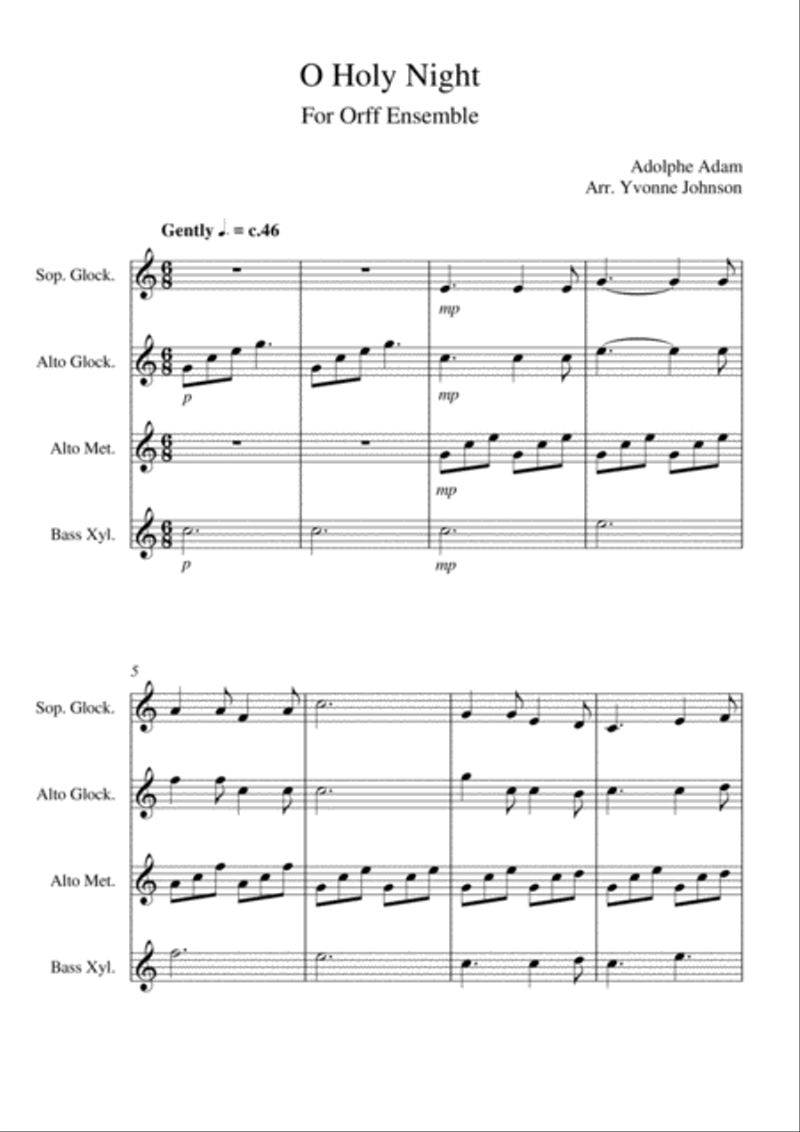 O Holy Night - For Orff Ensemble Percussion Ensemble scores gallery preview page 1