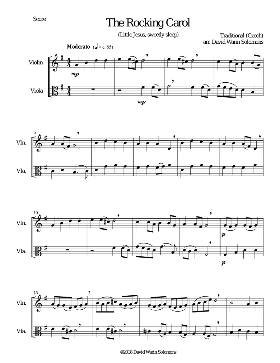 The Rocking Carol (Little Jesus, Sweetly Sleep) for violin and viola String Duet scores gallery preview page 1