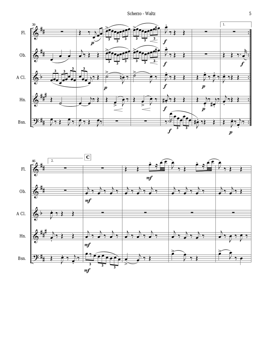 Chabrier - wind quintet - Scherzo from Suite Pastorale Woodwind Quintet scores gallery preview page 5