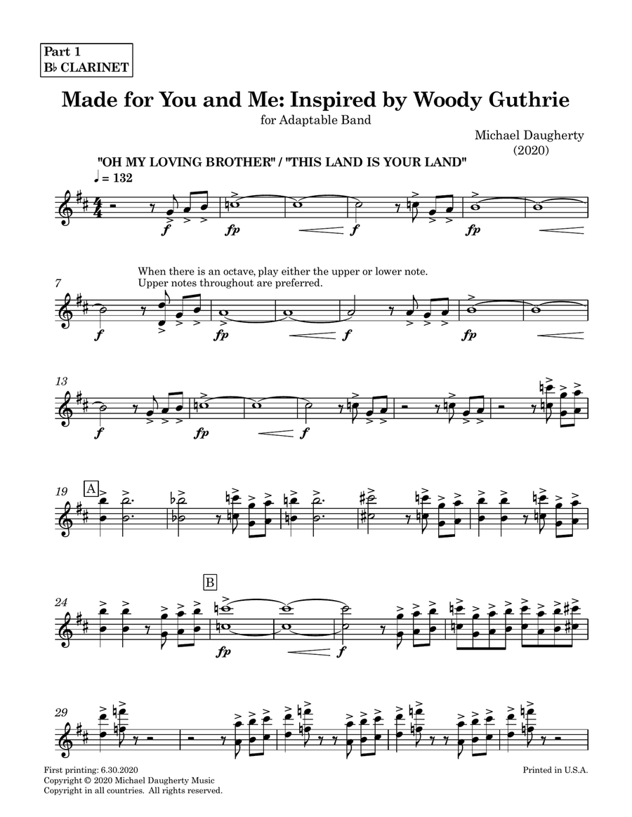 Made for You and Me: Inspired by Woody Guthrie - Part 1 - Bb Clarinet Concert Band scores gallery preview page 2