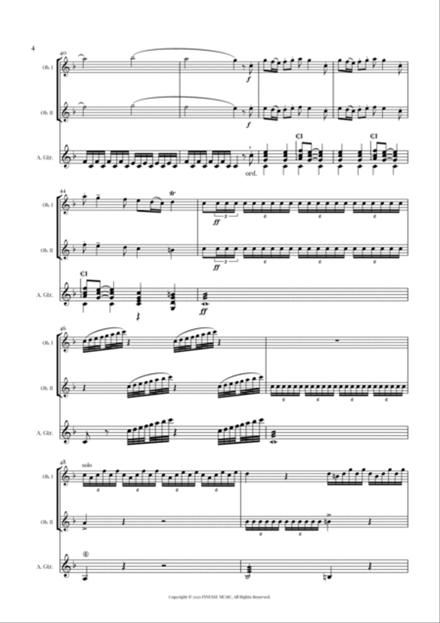 TRIO - Four Seasons Spring (Allegro) for 2 OBOES and ACOUSTIC GUITAR - F Major Small Ensemble scores gallery preview page 6