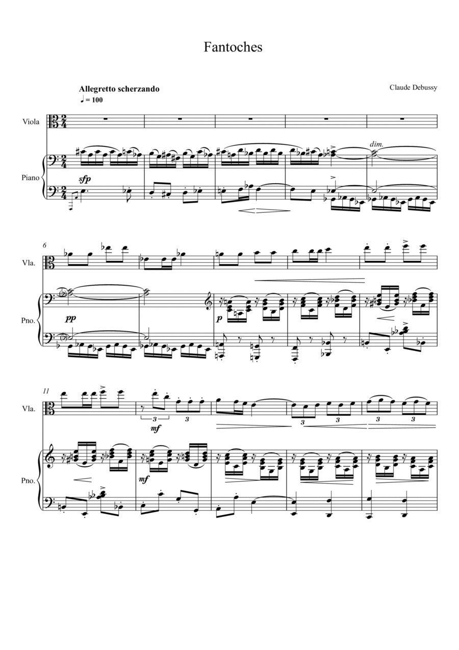 Claude Debussy - Fantoches (Viola Solo) Small Ensemble scores gallery preview page 1