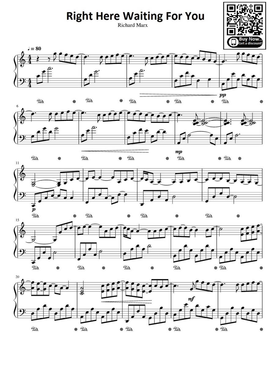 Right Here Waiting Easy Piano scores gallery preview page 1
